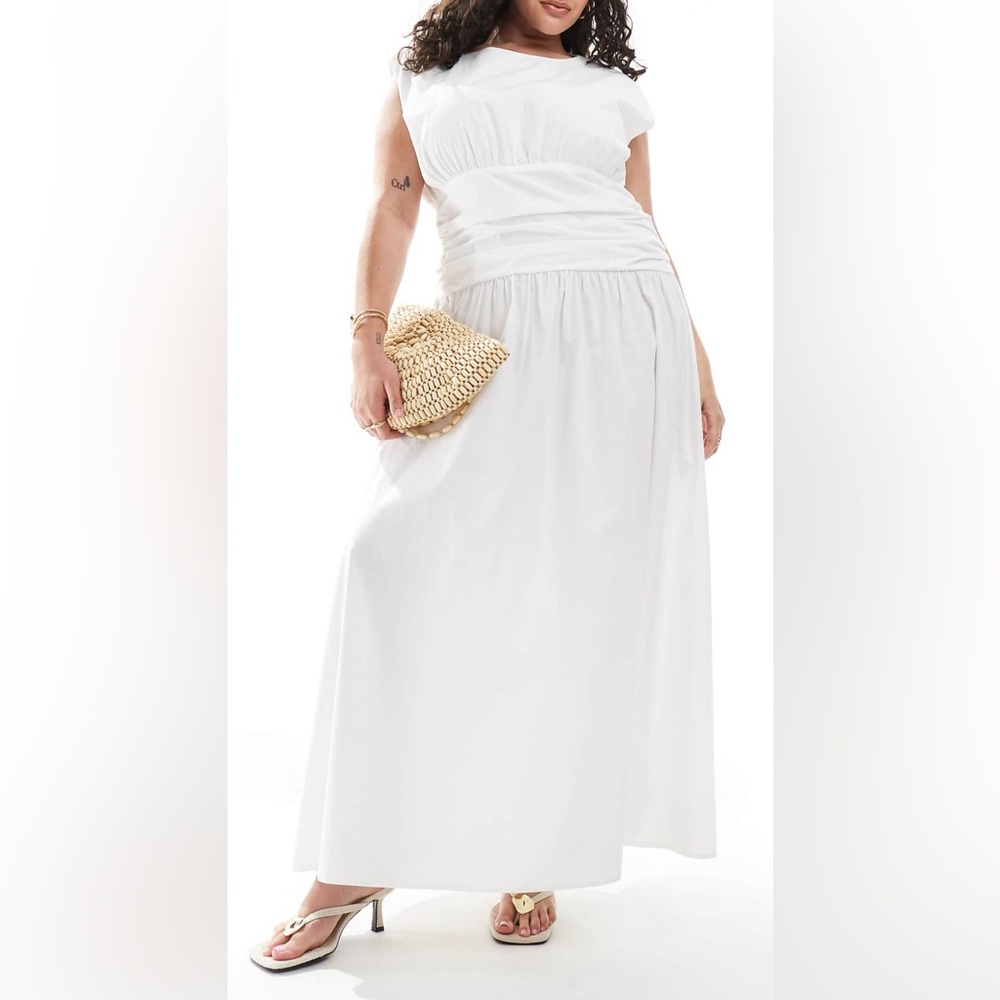 Drop Waist White Maxi Dress